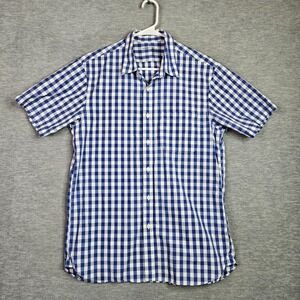 MUJI Button Up Blue White Check Plaid Short Sleeve Minimal Casual Shirt Size S